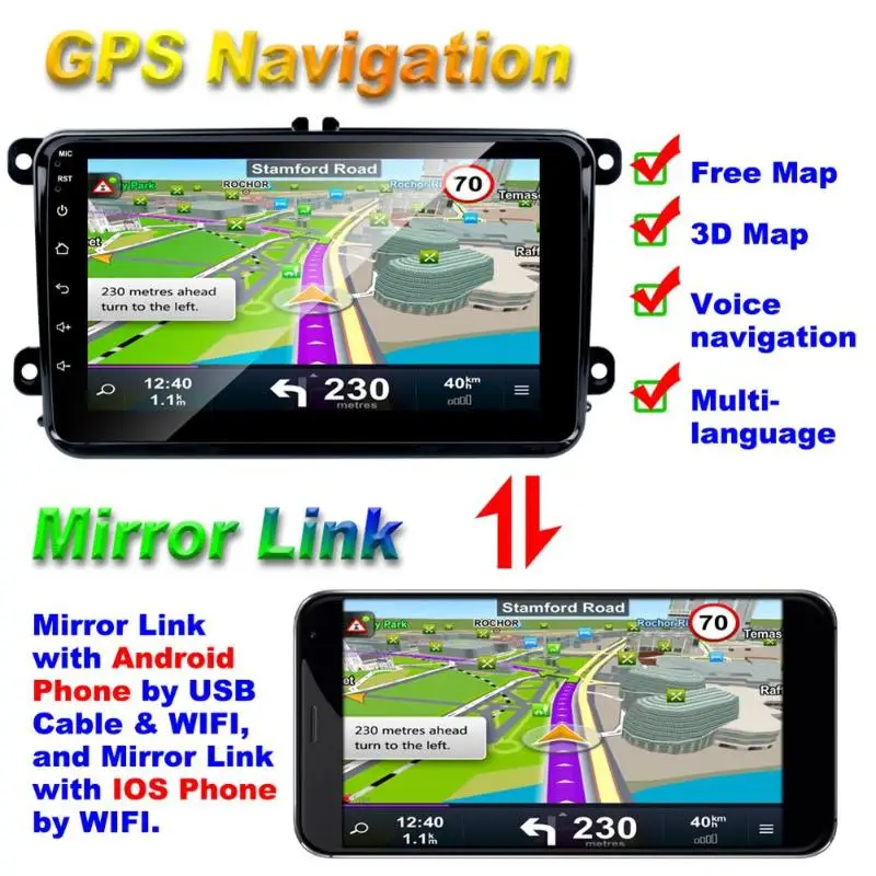 Flash Deal 8 inch Touch Screen Android 8.1 Quad Core Car Stereo GPS Nav Bluetooth WiFi USB FM Radio Head Unit for Golf 5