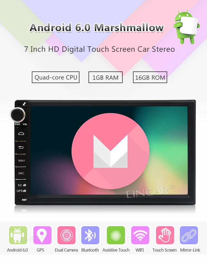 7 ''стерео в тире Android 6.0 4-core GPS навигации головное устройство Bluetooth зеркало-link AM /FM RDS Радио WI-FI SD/USB + сзади Камера