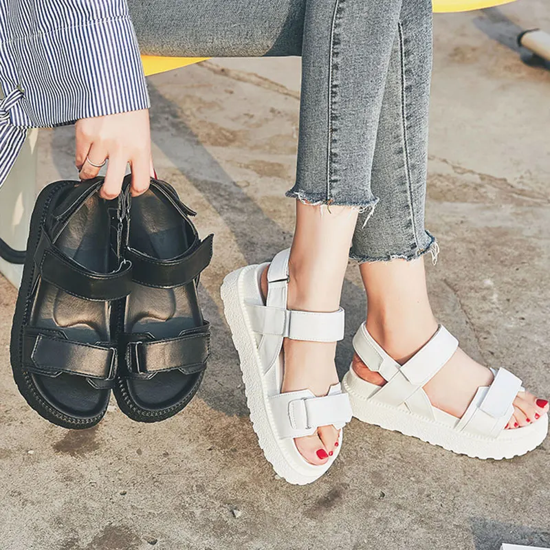 

Summer Women Sandals Breathable Black White Platform High Heels Shoes Sandals Ladies Comfortable Women Thick Sole Beach Shoes