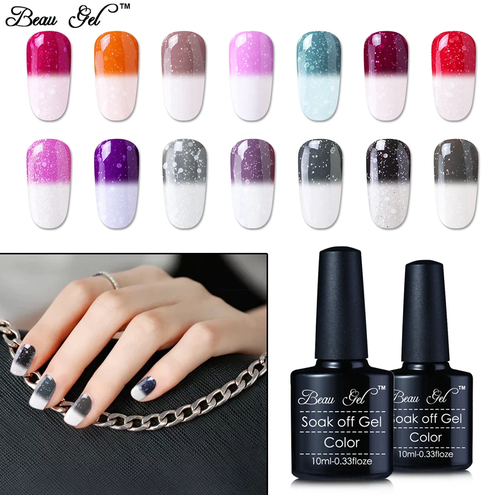 

BeauGel 10ML Fashion Color Thermal Change Color Nail Polish UV Led Glitter Temperature Thermo Nail Varnish Lacquer for Nail Art