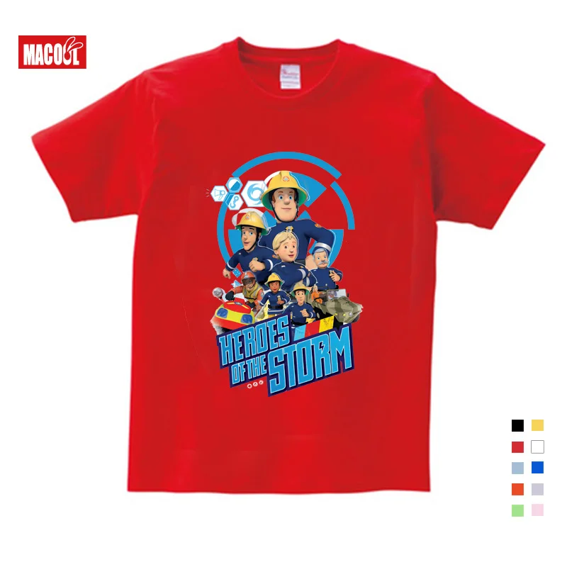 Children 3D Cartoon Fireman Sam Print Cotton T-shirts For Boy Shirt Girl Short Sleeve Tee Tops Clothes Kids Clothing 3T-9T