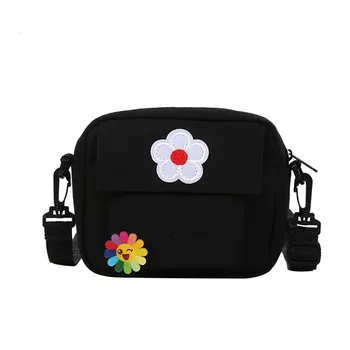 

New Women Simple Flower Canvas Bag Shoulder Messenger Bag Small Square Bag Famous Brand Borsa a tracolla da donna#30