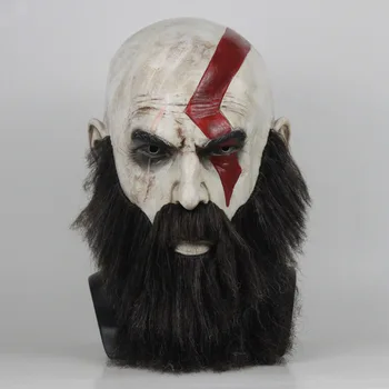 

Game God Of War 4 Mask with Beard Cosplay Kratos Helmet Halloween Scary Party Horror Latex Masks Props Cosplay Costume