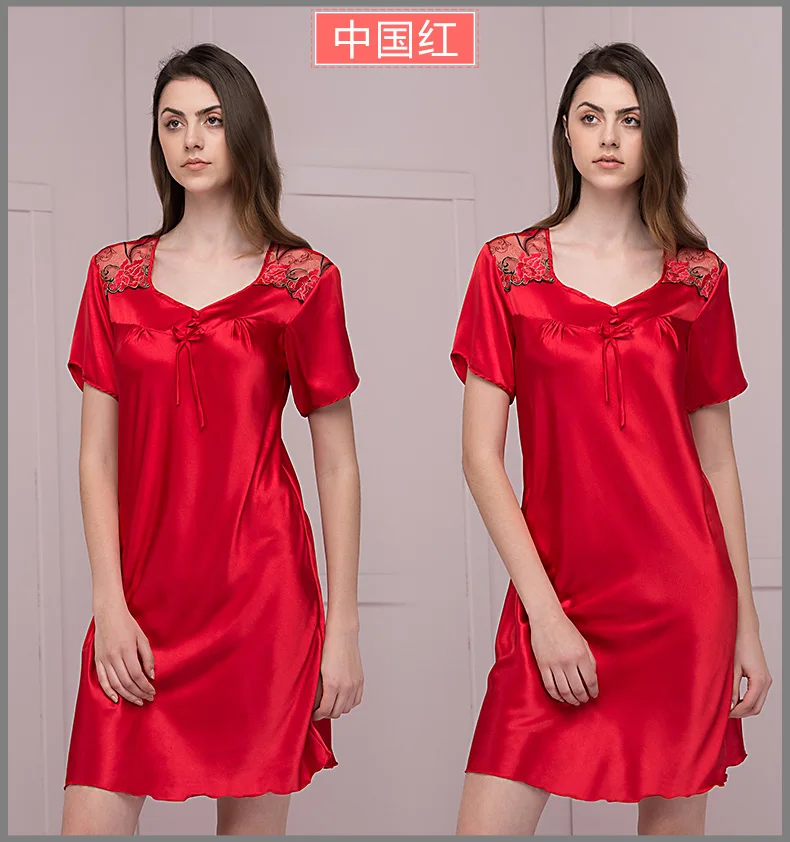 Новое поступление летнее Красное Кружевное Ночное платье вискоза Женская свободная Ночная рубашка женские короткие пижамы Camisa de dormir
