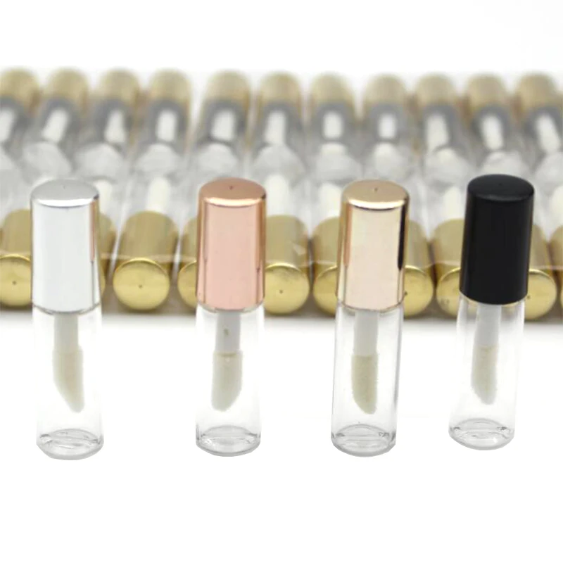 

100pcs Empty Transparent Plastic Lip Gloss Tubes 1.2ml Lip Balm Tube Lipstick Mini Sample Cosmetic Container With Rose Gold Cap