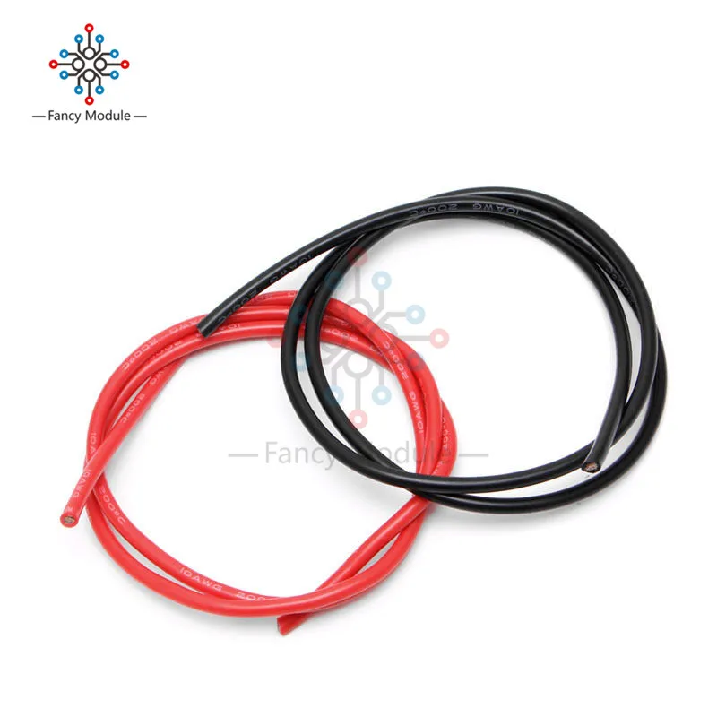 10 AWG Калибр провода силиконовые гибкие медные многожильные кабели для RC черный красный