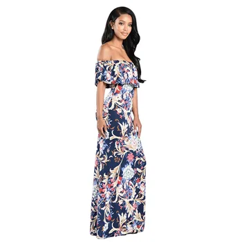 

Runway Maxi Party Dress 2019 Women Party Wear Floor Length Slash Neck Strapless Floral Appliques Vintage Long Dress