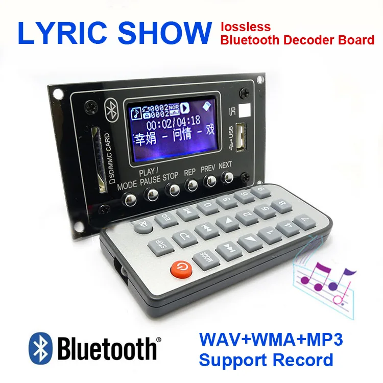 

12V Lyric Show Bluetooth MP3 Decoding Board USB/SD/AUX/FM DIY MP3 Decoder board for car digital LED Record MP3 KIT