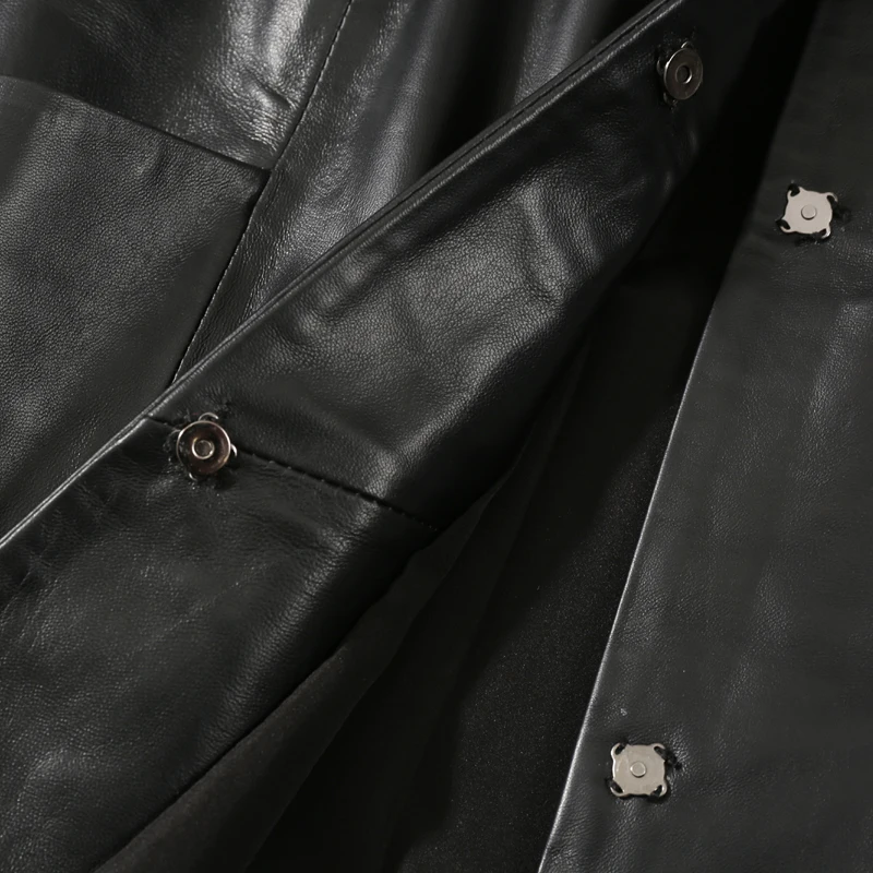 2019 Spring New  Leather Long Section Women's Jacket Korean Version of Loose Sheepskin Trench Coat  Real Fur  Hooded Coats
