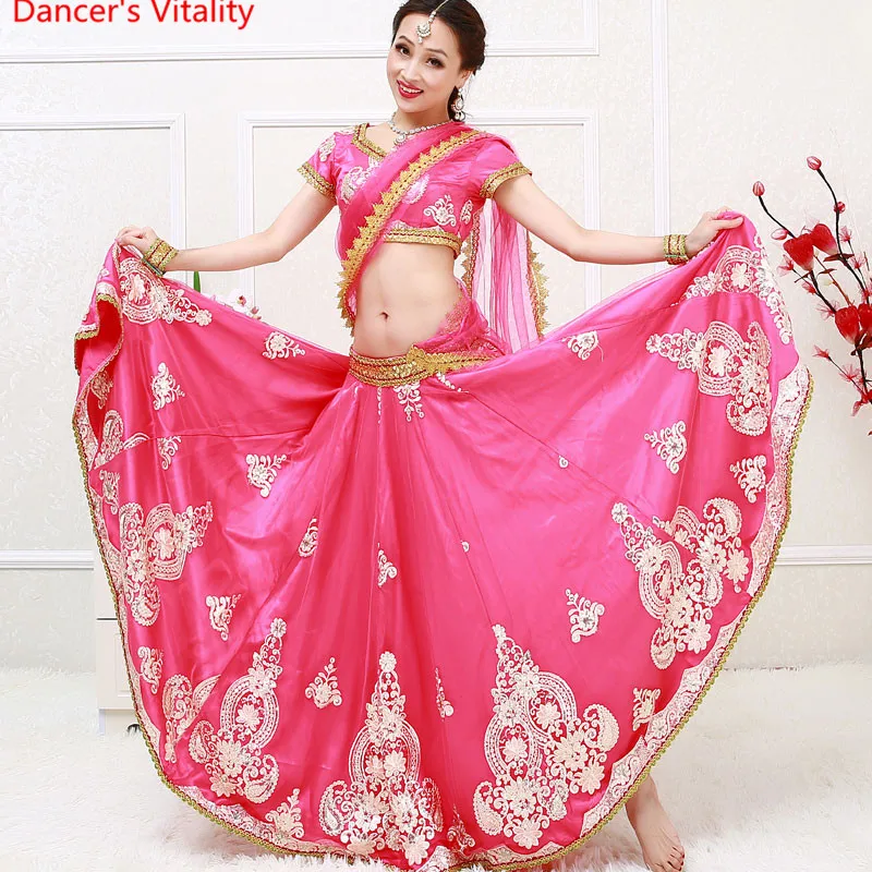 Vrouwen Buik Dacing Kleding Top & Rok & Sluier & Armband 4 stuks Buikdans Pak India Dance Stage Performance /praktijk Kostuum Vrouwen Buik Dacing Kleding Top & Rok & Sluier & Armband 4 stuks Buikdans Pak India Dance Stage Performance /praktijk Kostuum