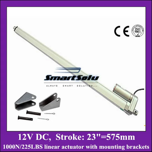 

Electric linear actuator with mounting brackets, 23inch/ 575mm stroke 12v linear actuator with max load 1000N/225LBS/100KGS