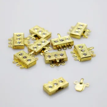 

10PCS Accessory Buttons Fittings Jewelry Rectangle Inlaid Rhinestone DIY 3-row Gold-Color Machining Metal Parts Jewelry Making