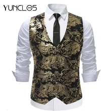 YUNCLOS 2019 Men Bronzing Vest Waistcoat Single Breasted Wedding Groom Slim Fit Vests Party Dress Men Suit Vest Chaleco Hombre
