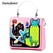 Для женщин сумки кожа лоскутное вышивка на плечо большая сумка через плечо, сумка Braccialini бренд стиль мультфильм Лиссабон петух