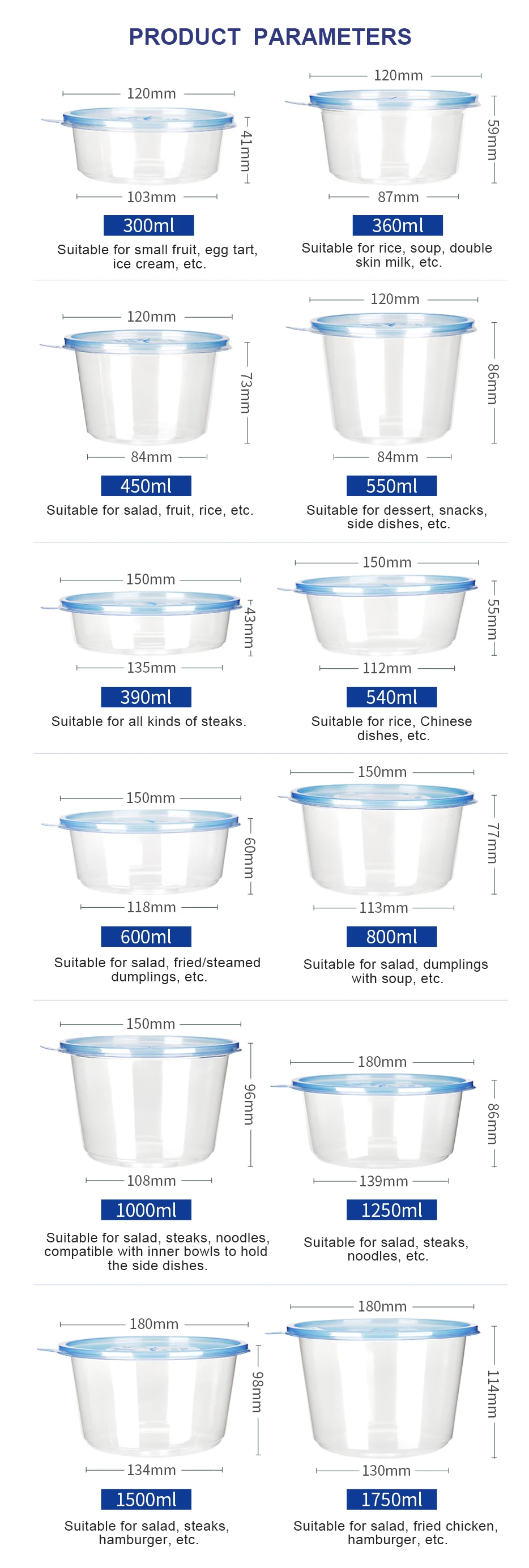 OTOR Ясно Круглый пластмассовая посуда ванны ясно с крышками микроволновая печь безопасной контейнер для еды на вынос для быстрого Еда Deli