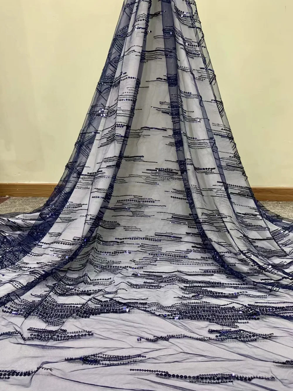 

New Nigerian sequins mesh lace, African chiffon mesh sequins lace fabric for party wear