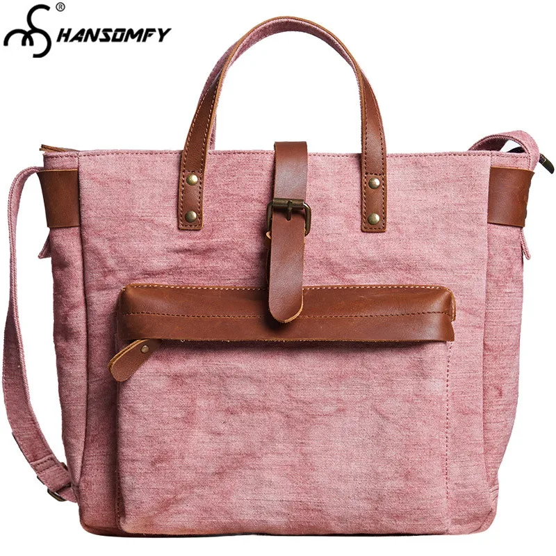 

New art portable canvas with leather women's 13" Laptop handbags casual diagonal female messenger retro shoulder bag