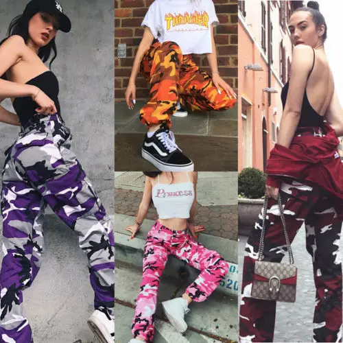 Women Camouflage Cargo Trousers Casual Pants Military Army Combat Camouflage Jeans Sexy Women Casual Colorful Camou Jeans