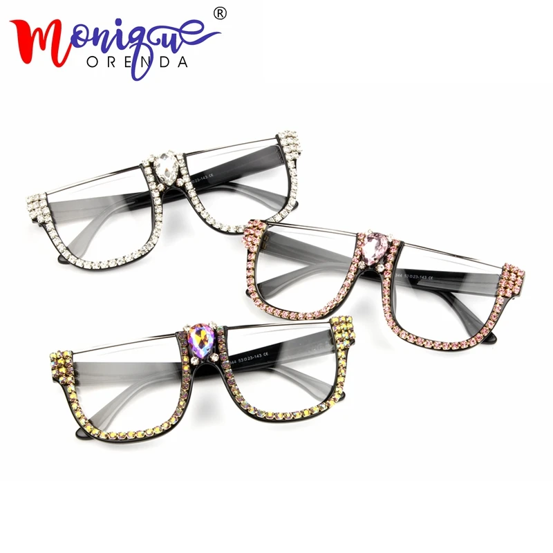 

Sunglasses women 2018 Half frame Rhinestone glasses Large frame Square Sunglasses for men Plain glasses Luxury shades for women