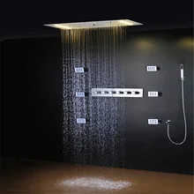

Bathroom Thermostatic Faucets Shower Set 304 Stainless Steel Rainfall Waterfall Misty LED Square Shower Head With Body Jets Set