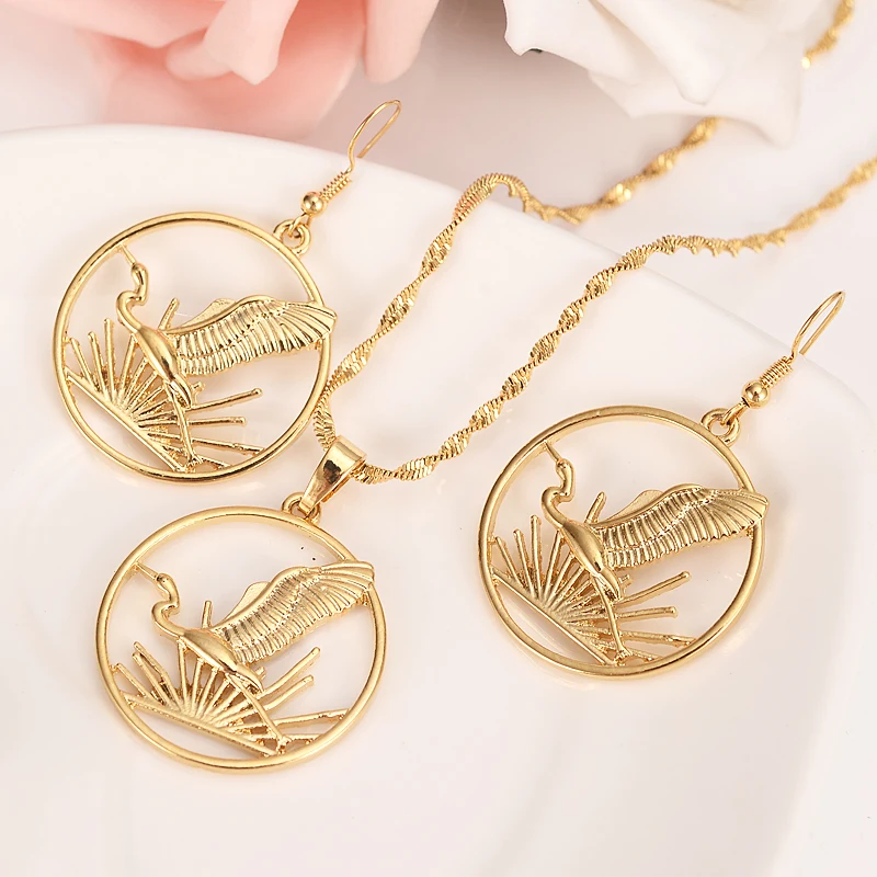 Gold new zealand bird earrings pendant necklace jewelry sets for women dollar coin wedding party