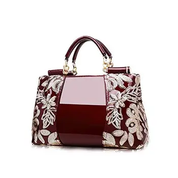 

FiveloveTwo Women Handbag Top Handle Bag Patent Leather Embroidery Fashion Tote Purse for Ladies Evening Party, Wedding