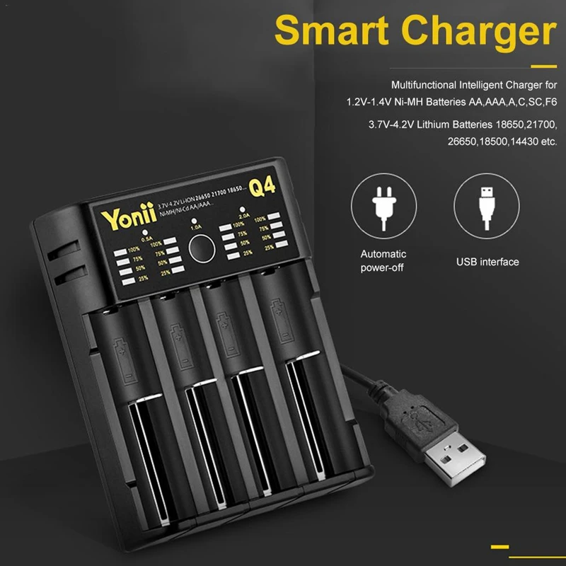 18650 зарядное устройство 4 слота Usb 21700 Aa Aaa 26650 Смарт литиевая батарея Nimh батарея независимое зарядное устройство