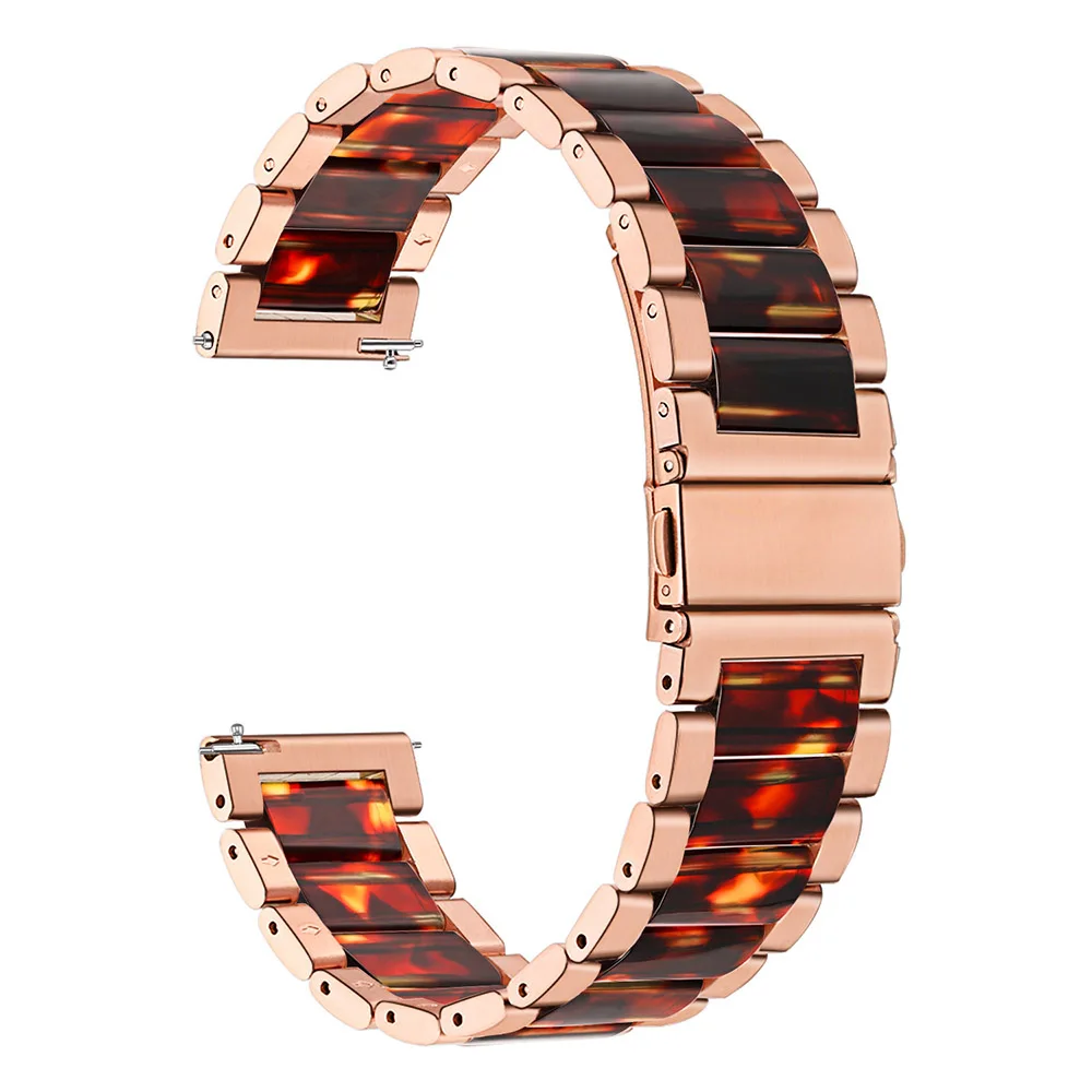 Ремешок для часов из нержавеющей стали и смолы 20 мм для samsung Galaxy Watch 42 мм/Active 40 мм/S2 классический быстросъемный ремешок из розового золота - Цвет ремешка: Rose Gold Tortoise