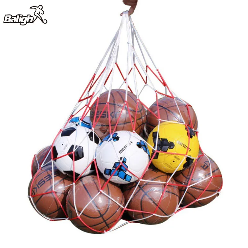 Портативные уличные спортивные футбольные сетчатые сумки 10 мячей Сетчатая Сумка для переноски футбольных мячей Карманы Красный и белый пэчворк