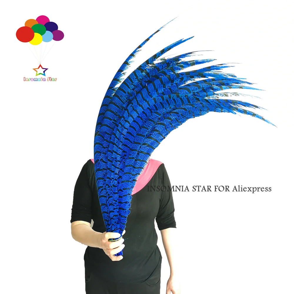 

Sapphire Marabou 50pcs/lot 80-100cm/32-40 Inches Good Quality Dyed Color Zebra Feathers Pheasant tail Carnival Handpiece
