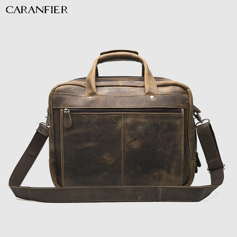 Мужской портфель CARANFIER деловой из воловьей кожи 16 дюймов на молнии для