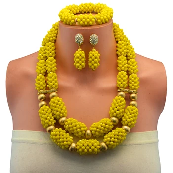 

Fashion Nigeria Wedding African Beads Jewelry Set Copper Bead Yellow Crystal Necklace Bridal Jewelry Sets