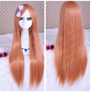 Free Shipping&gt&gt&gtAnime 80cm Long Orange Straight Side Bang Cosplay Hair Synthetic Full Wig |
