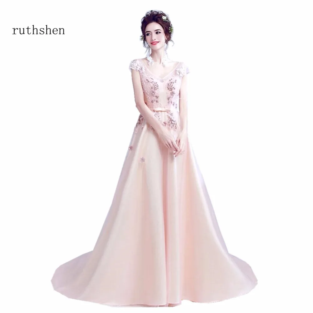 Ruthshen 2018 Длинные платья выпускного вечера Vestidos De gala Largos Аппликации Сексуальная V