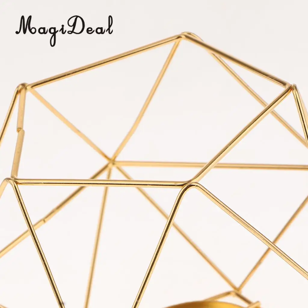 MagiDeal 8Pcs 3D Geometric Wedding Candlestick Votive Candle Tealight Holder Golden