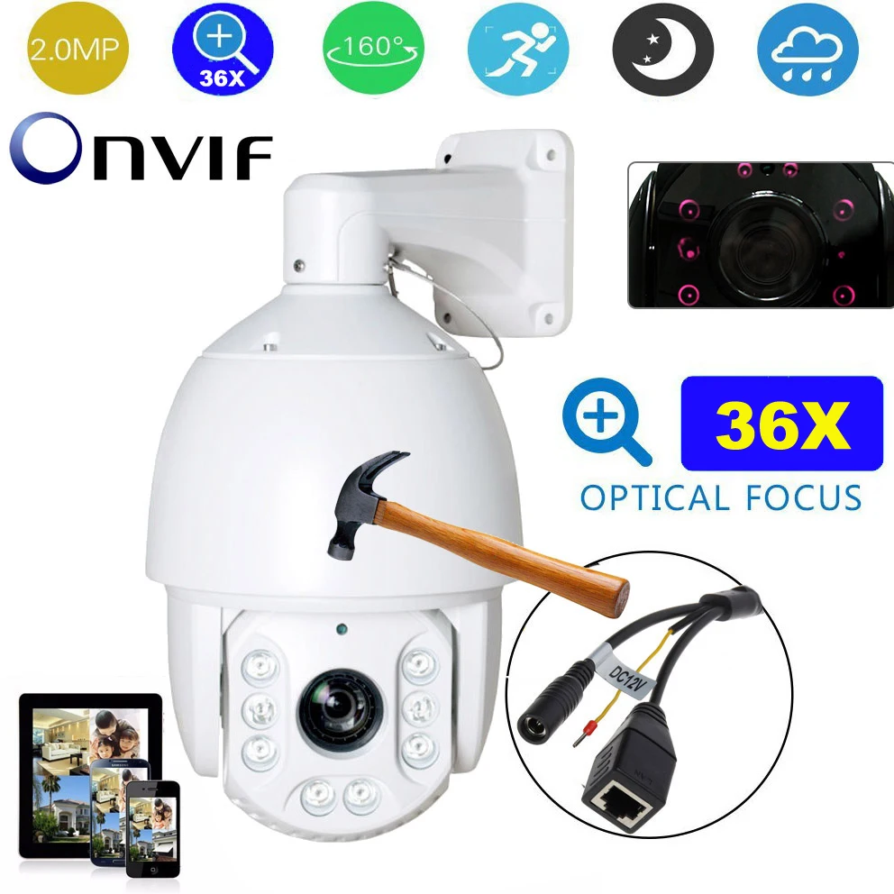 1080 P PTZ IP Камера Открытый ONVIF 36x зум Водонепроницаемый Скорость купол H.264 ИК 100 м P2P