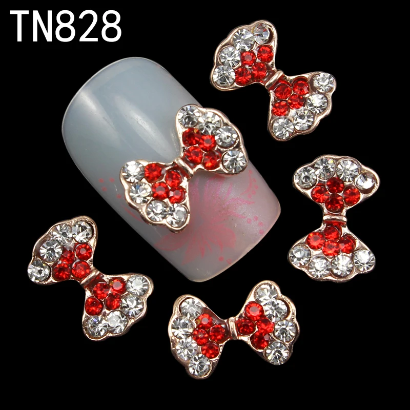 

10pcs Red Glitter 3d Bows Nail Art Decorations with Rhinestones, Alloy Nail Charms Jewelry for Nail Tools Suppliers TN828