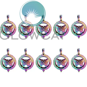 

10X C830 Rainbow Colors Fly Butterfly Beads Cage Perfume Essential Oil Diffuser Pearl Cage Magnetic Buckle Locket Pendant