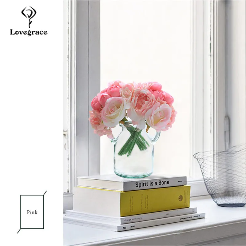 wedding bouquet roses peony artificial flowers  (28)