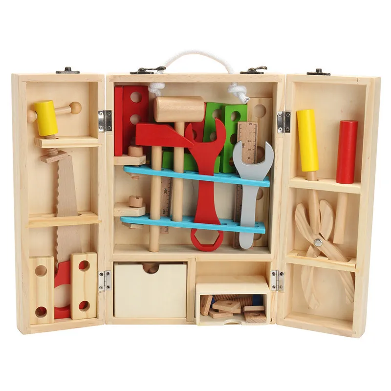 

1 Set Children Wooden Toys Wood Repair Tool Set Pretend Play Early Education Simulation Toy Tool Box For Children
