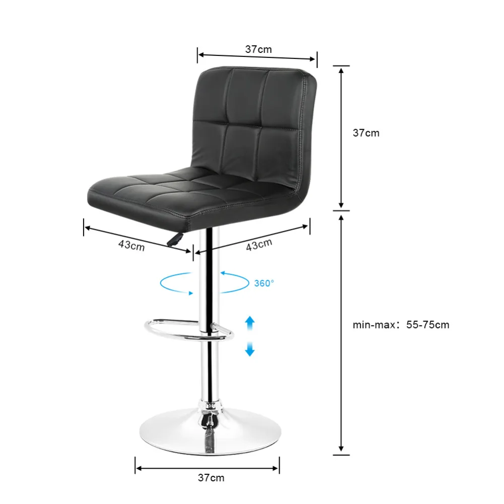 JEOBEST 2 шт синтетические кожаные вращающиеся барные стулья, регулируемые по высоте пневматические сверхпрочные стулья для паба, 2 цвета HWC