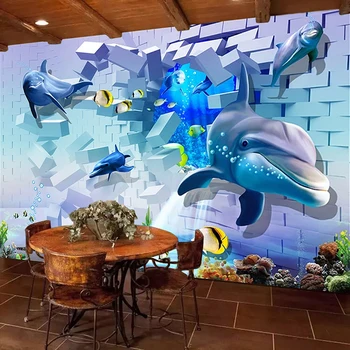 

Custom 3D Photo Wallpaper For Kids Room Underwater World Dolphin Poster Living Room TV Background Wall Mural Papel De Parede 3D