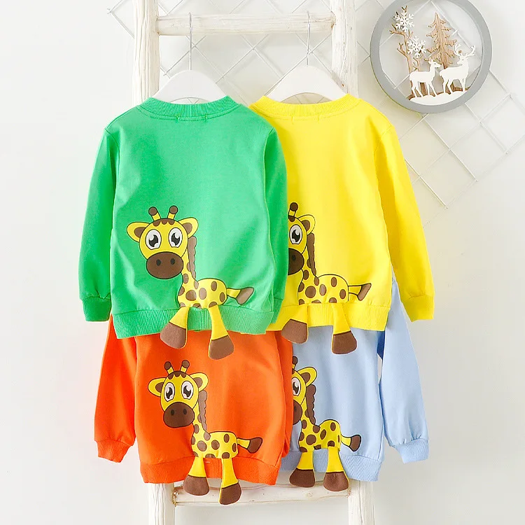 

Baby Toddler Kids Outwear Jacket Spring Long Sleeve Giraffe Print Embroidery Zipper Coat For 60-95cm Children Clothing G075