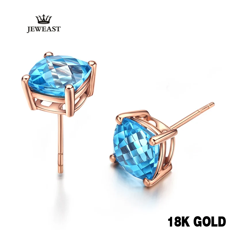 14k Pure Rose Gold Natural Blue Topaz Stone Stud Earrings Simple Elegant And Classic Gift For Mother sapphire Hot Sale 2017 new