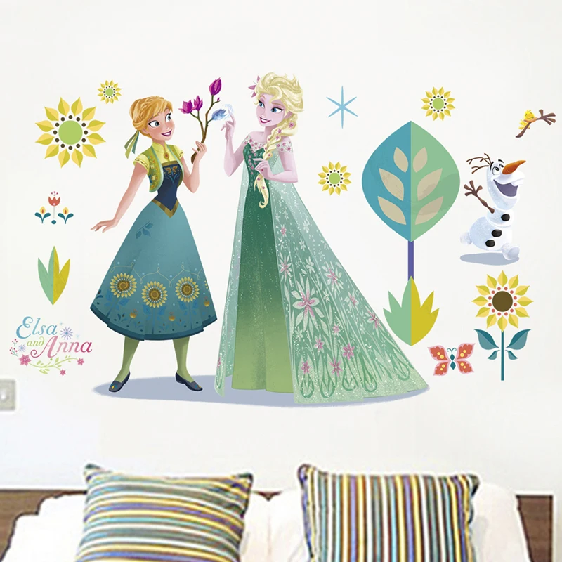 Cartoon Elsa Anna Princess Garden PVC Wall Stickers For Kids Room Home Decoration DIY Anime Mural Art Frozen 2 Movie Wall Decals