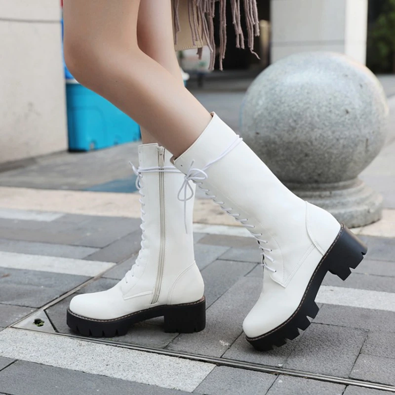 BLXQPYT Elegant Fashion Plus Size 34-43 Women Knee boots Autumn Winter Round Toe Martin knight Boots platform Shoes Woman M181
