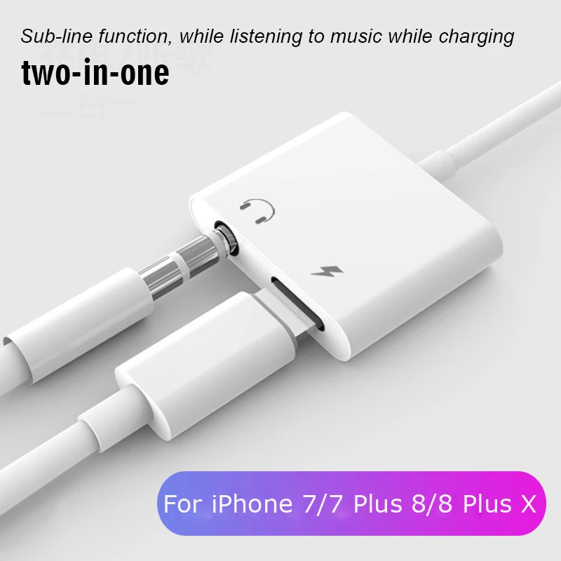 

2 in 1 Charging & Play Music For iphone Audio Converter Plug Splitter Earphone Jack Aux Cable Adapter For iPhone 7 8 plus X 2 in