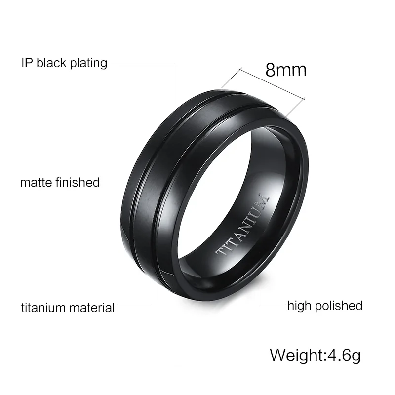 Модные мужские кольца с куполом черного цвета из титановой стали, матовое обручальное кольцо с двойным желобом для Мужчин, Ювелирные изделия черного цвета, anel masculino