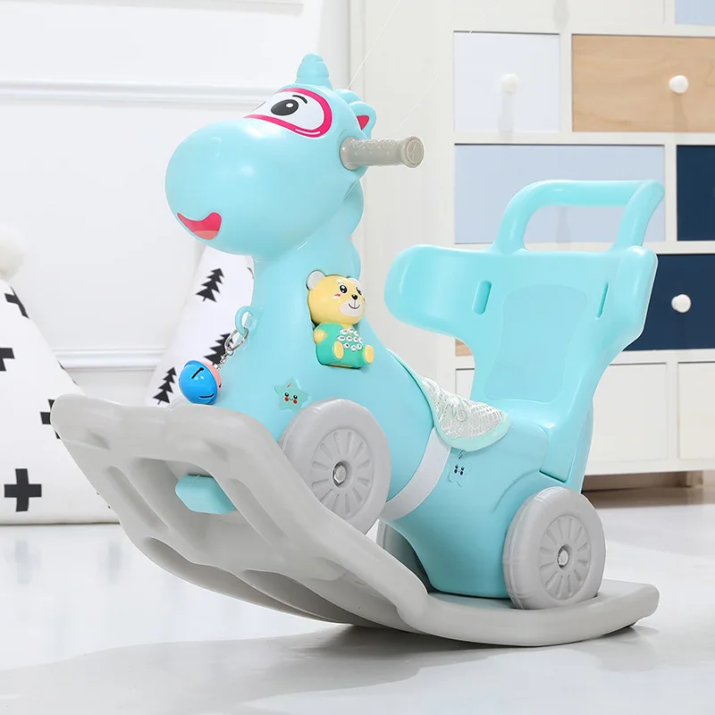 

New Unicorn Children's Trojan Horse with Music Dual Use Rocking Horse Back Plastic Kids Ride on Toys 1-2 years old Kids Rocking
