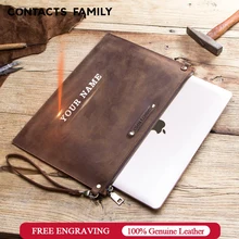 Crazy Horse Genuine Leather Laptop Notebook Case For Apple MacBook 12 inch Computer Pocket For MacBook Sleeve Pouch Zipper Bag